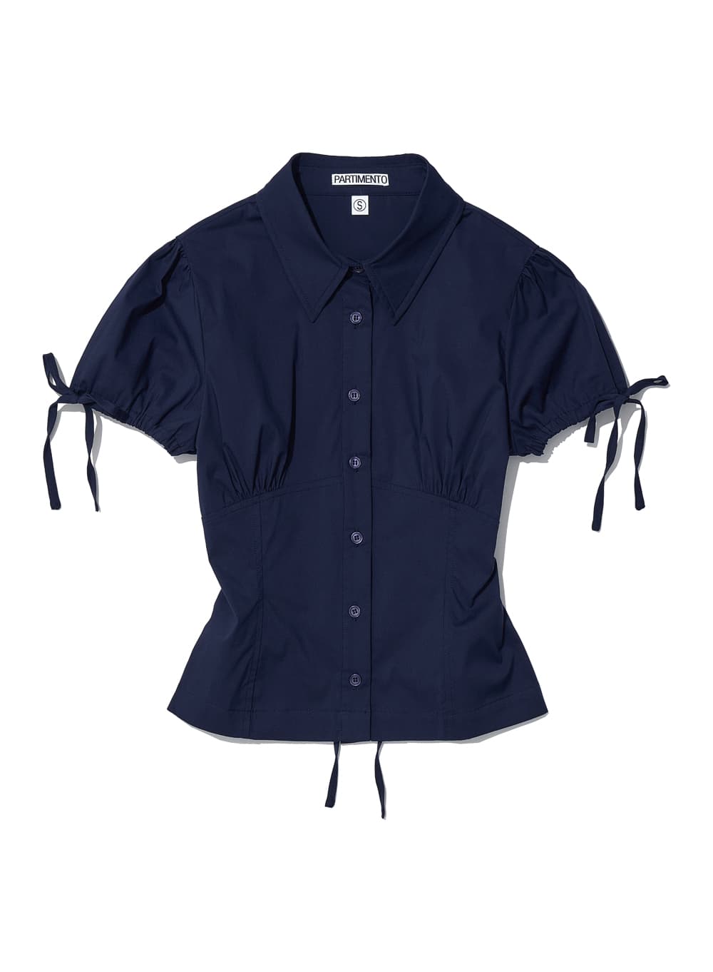 BOWTIE PUFF SLEEVE BLOUSE_NAVY