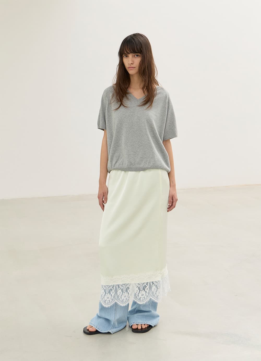 Fresh Cotton V-Neck Knit - Melange Grey