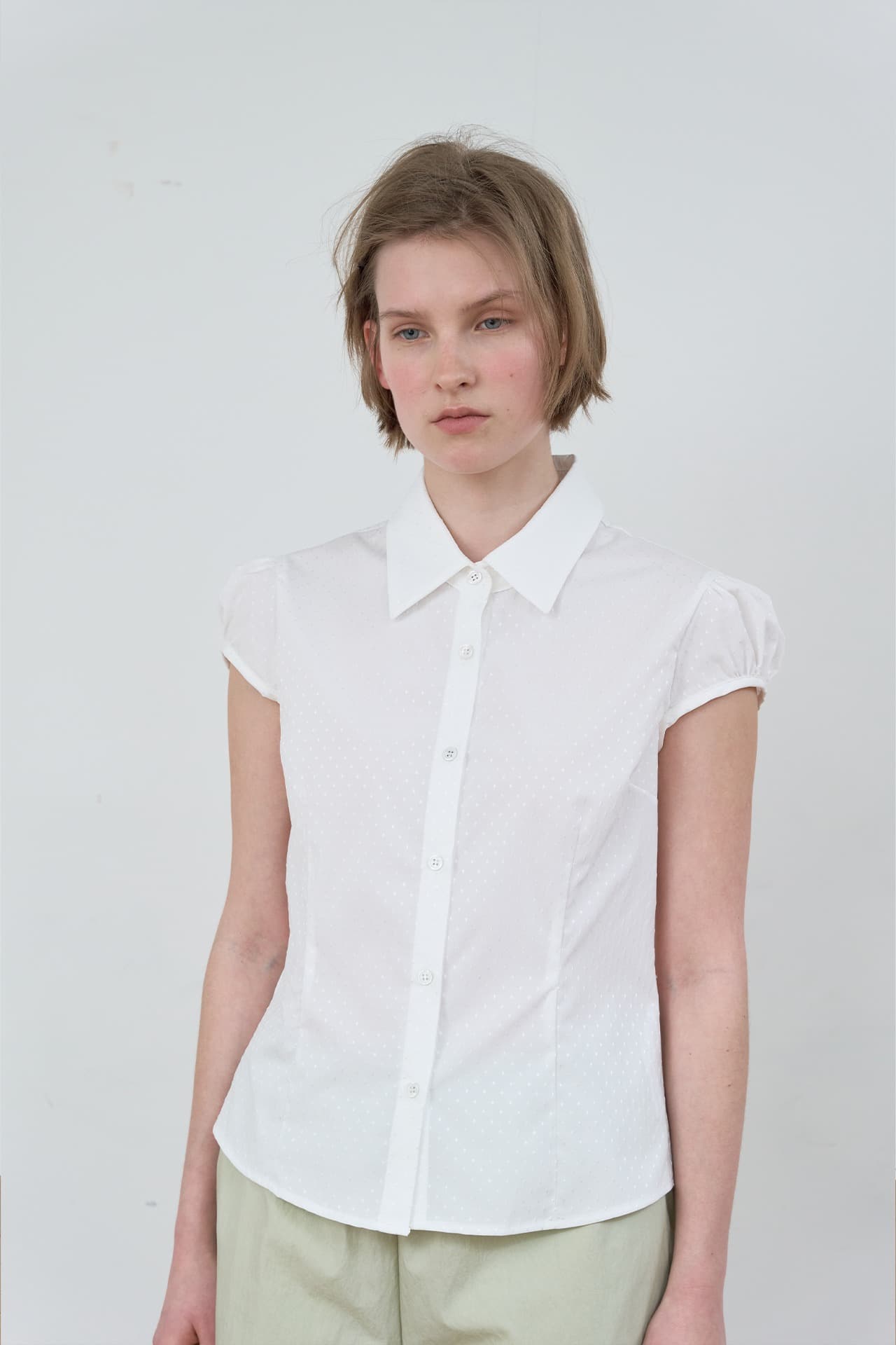 DOT CAP SLEEVE SHIRT_WHITE
