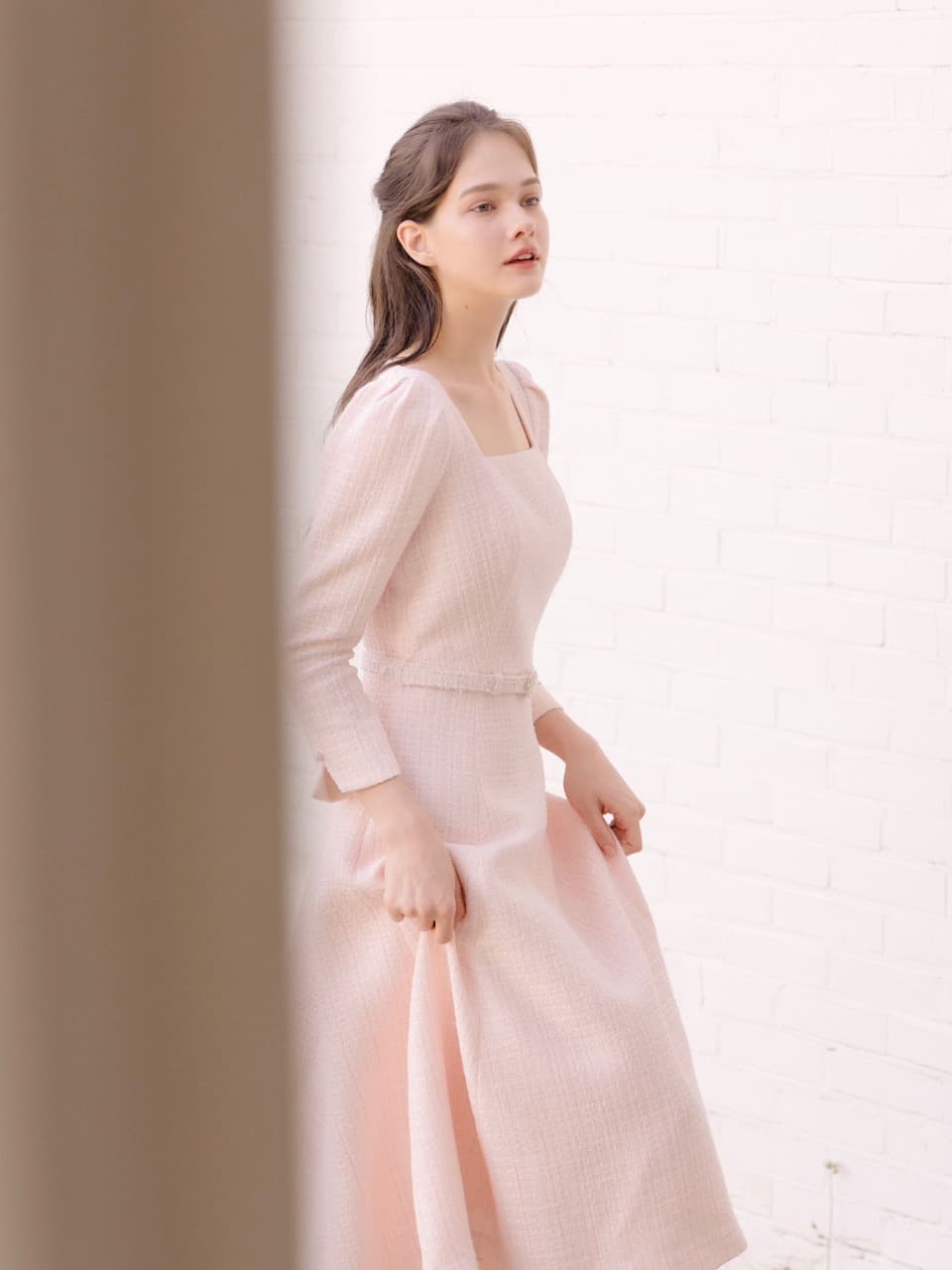 Tweed Square-neck Flare Dress / Pink(3color)