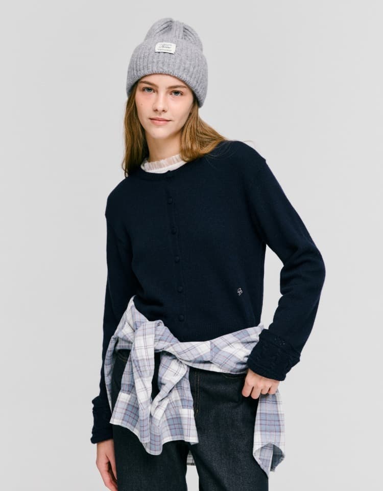 jacquard point cardigan - navy