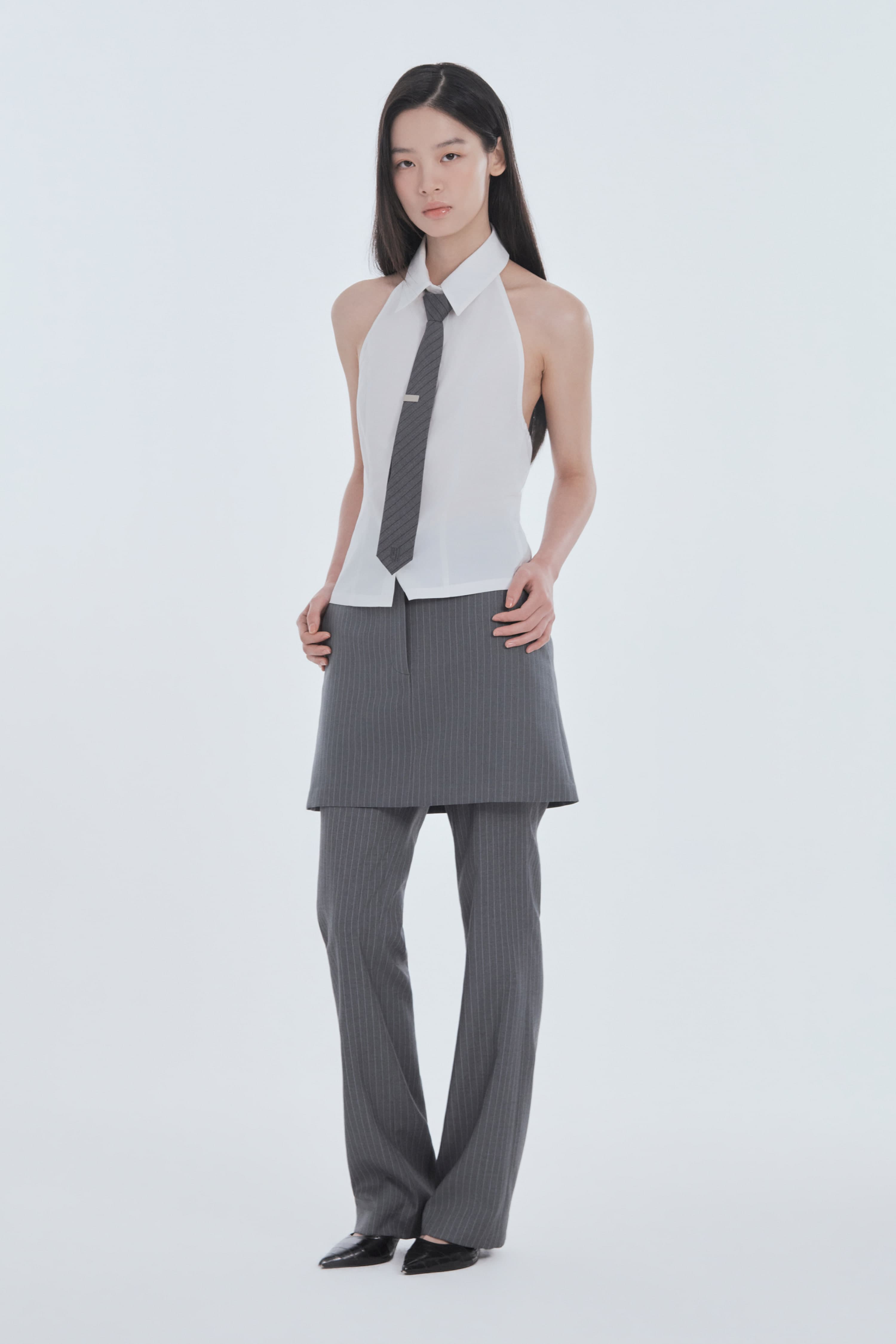 Mila Waist A-Line Skirt - Grey Stripe