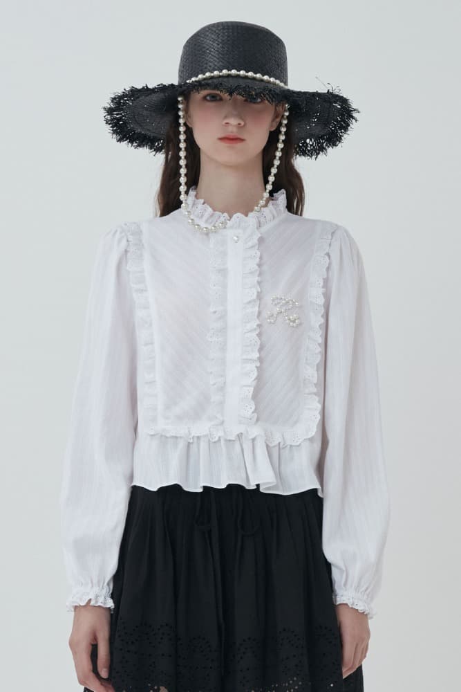 Pearl Ruffle Lace Blouse (White)