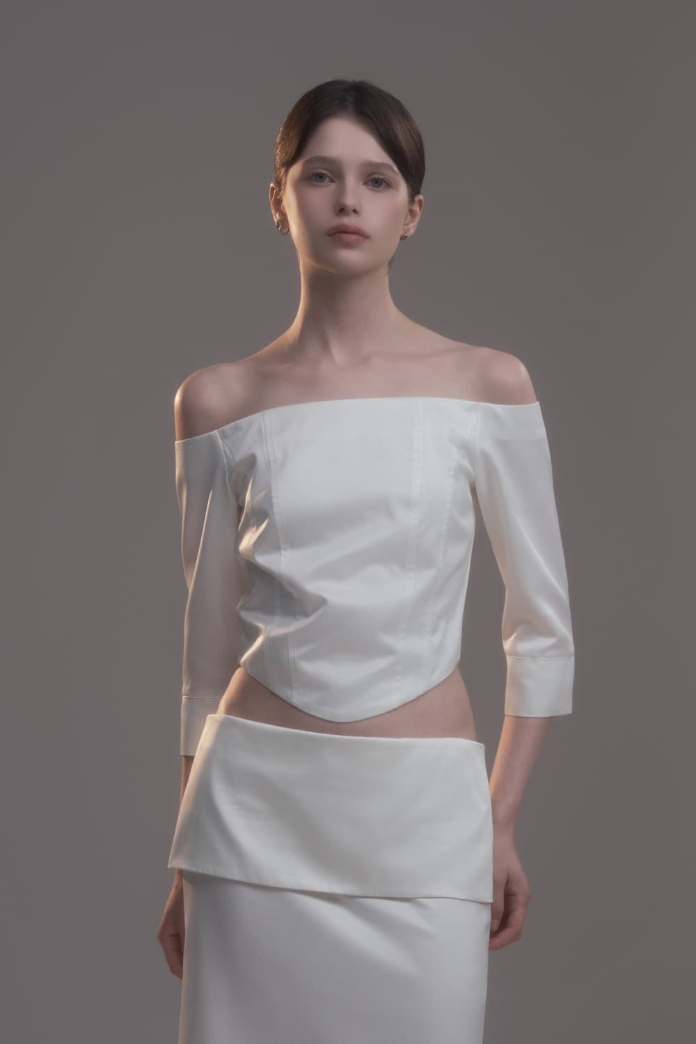 Long Sleeve Satin Corset Top - Ivory