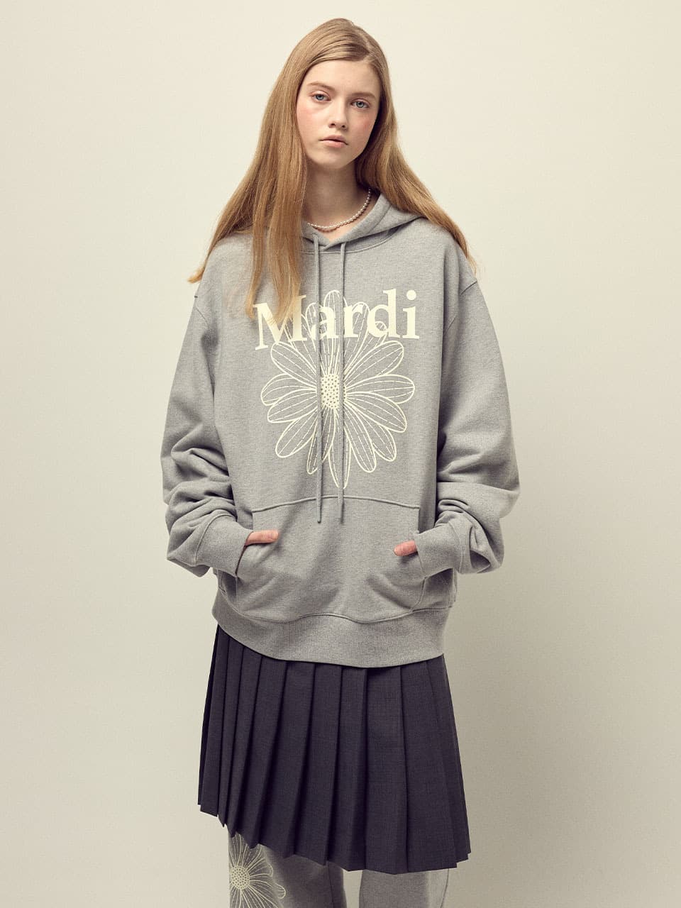 OVERSIZED HOODY FLOWERMARDI_GREY IVORY