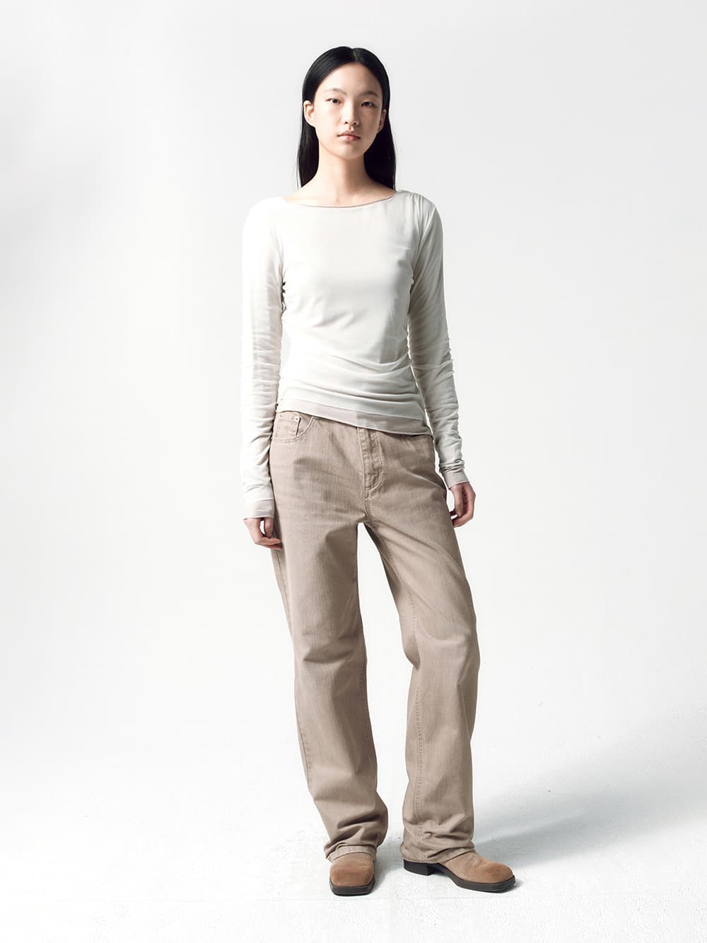 메쉬 드레이프 롱슬리브 ASH BEIGE