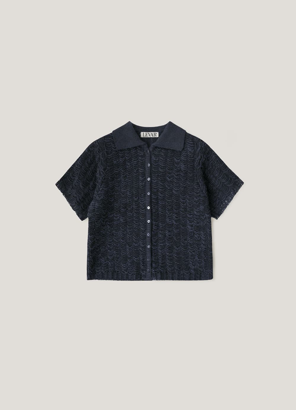Lace Jacquard Linen Knit Shirt - Navy