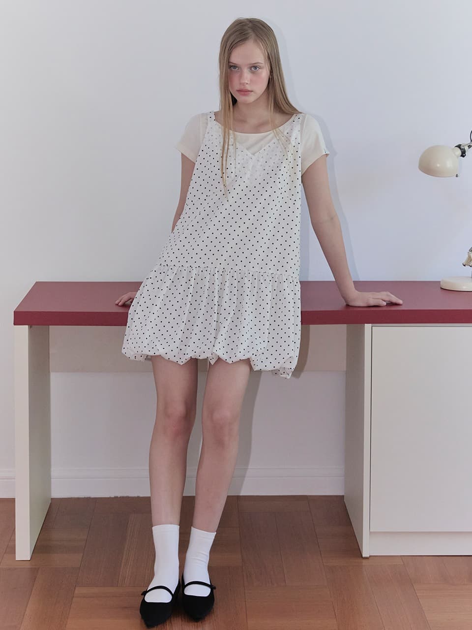DOT BALLOON ONE PIECE (WHITE)