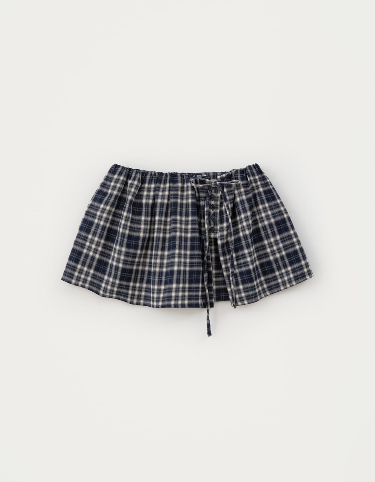 Check Button Layered Skirt - Navy