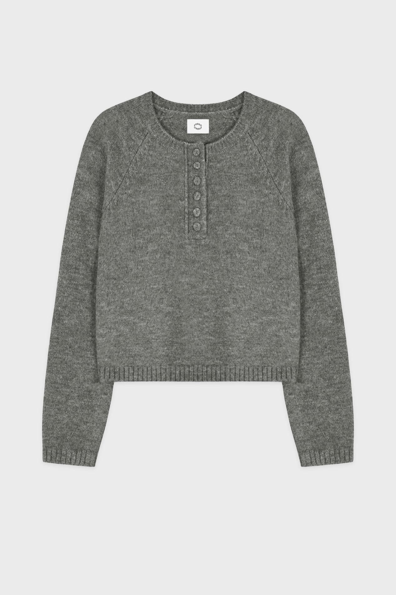 Basic Button Raglan Knit (Melange Grey)