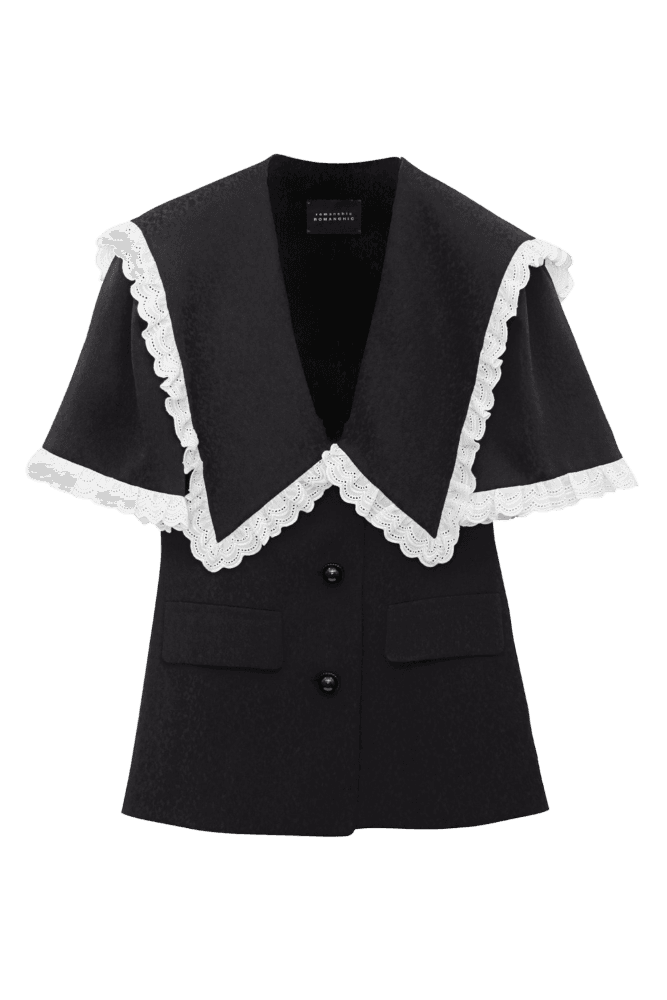 Oversized Collar Lace Vest Jacket (Black)