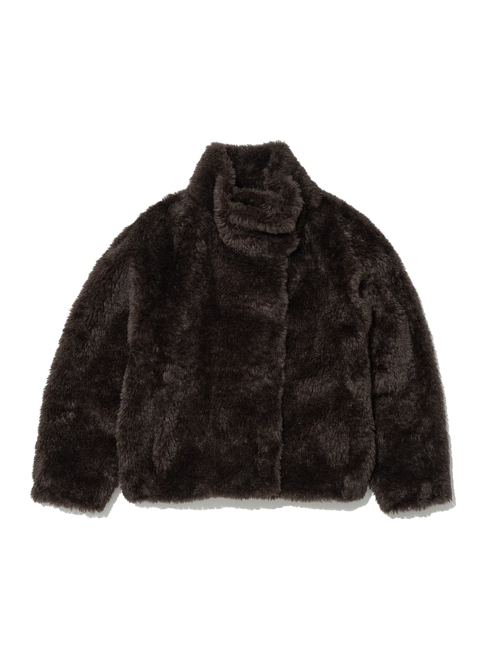 COCOON HIGH NECK FUR JACKET_BROWN