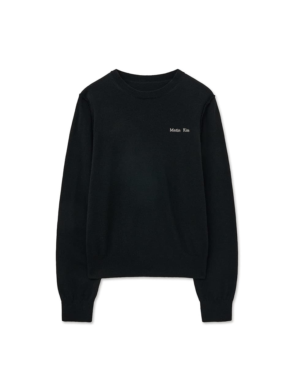 CASHMERE BLENDED ROUND KNIT PULLOVER IN BLACK
