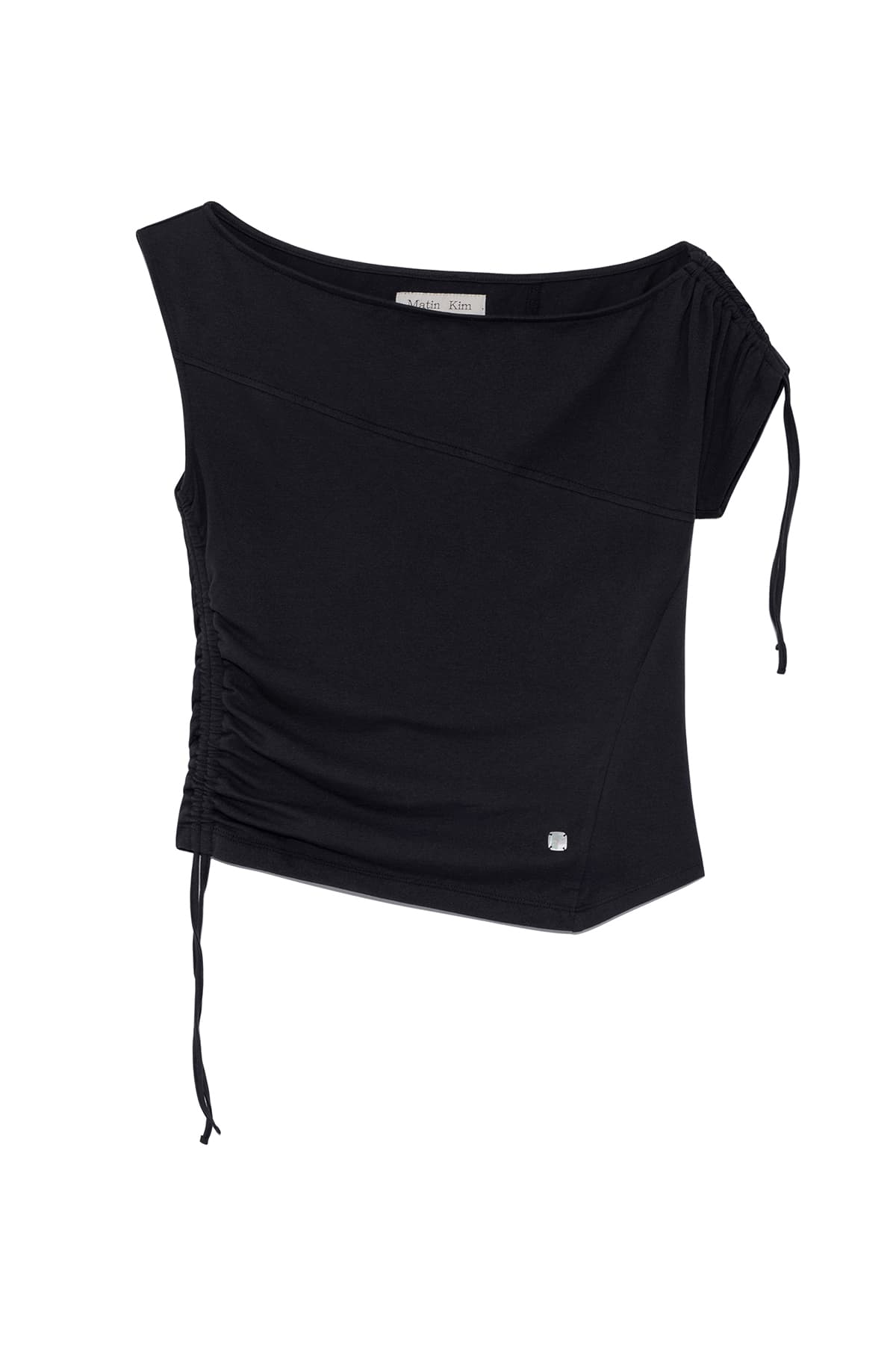 STRING OFF SHOULDER SLIM TOP IN CHARCOAL