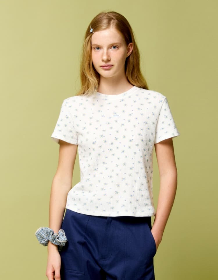 flower waffle t-shirt - ivory