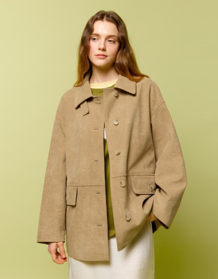 suede half jacket - taupe