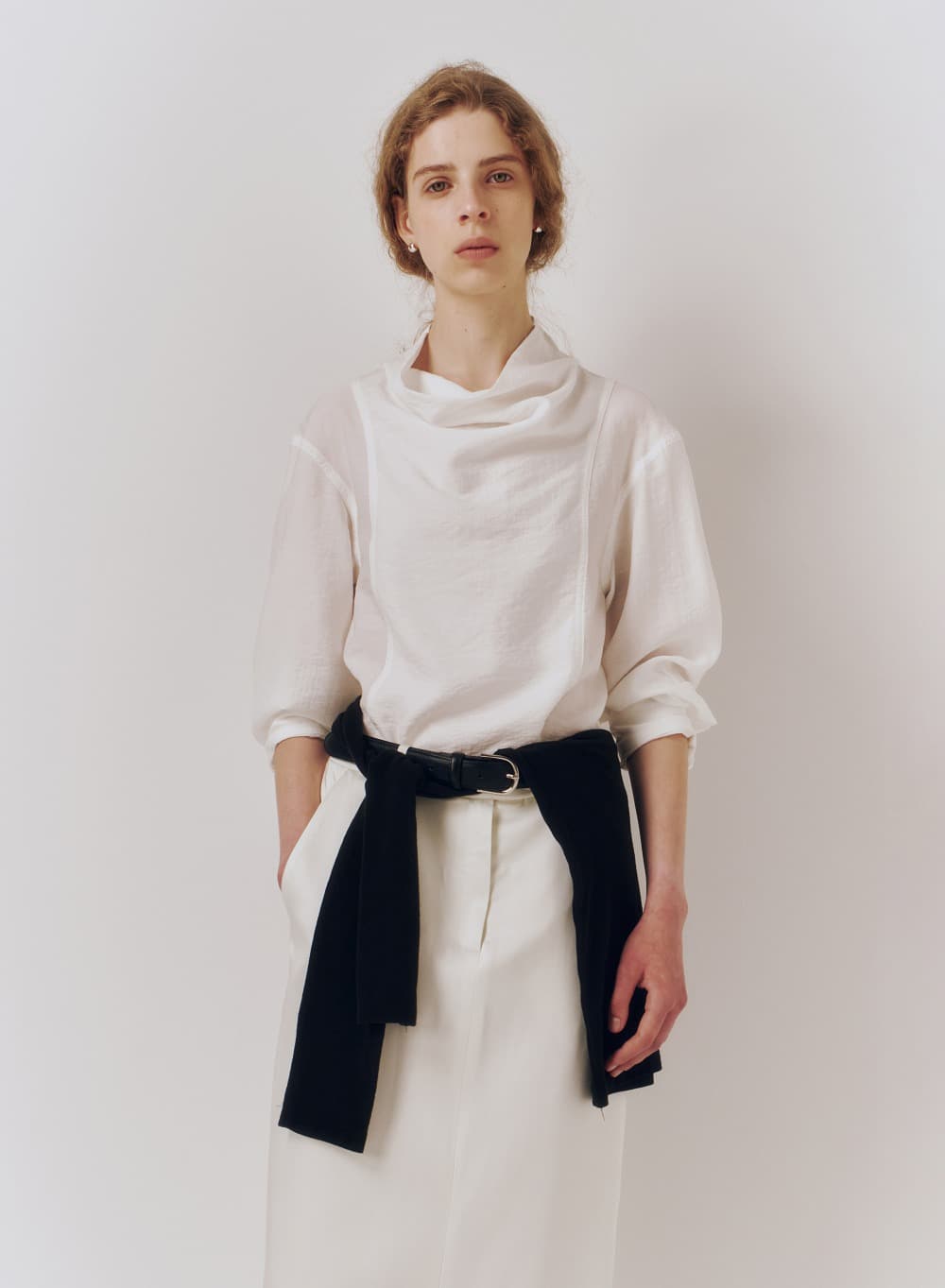 Mockneck Cowl Top White