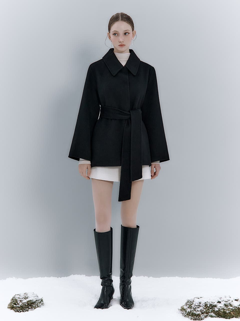 Iris silk-cashmere short coat_Black
