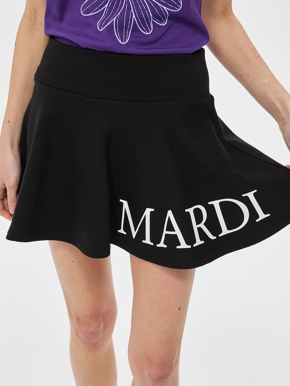 FLARE MINI SKIRT MARDI SERIF LOGO_BLACK