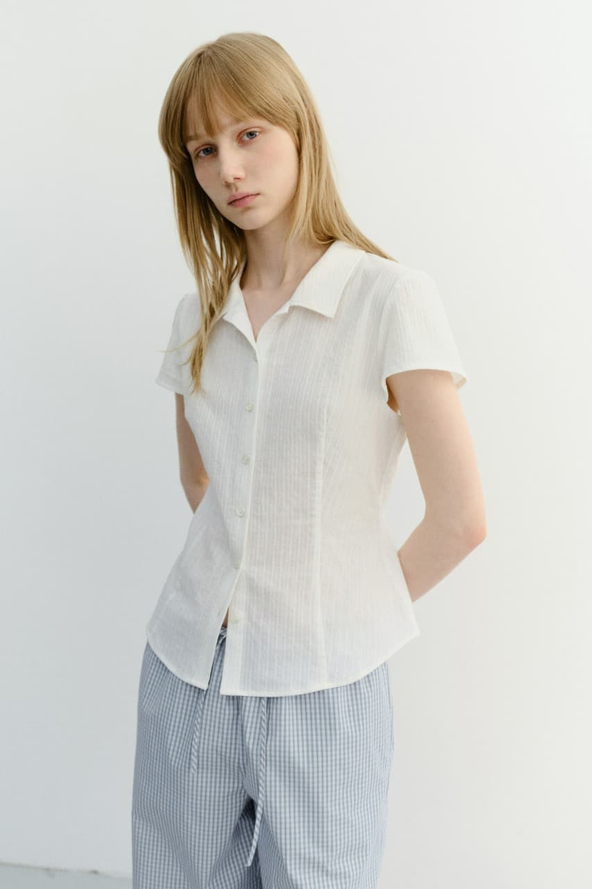 VINTAGE CAP SLEEVE SLIM SHIRT WHITE STRIPE_UDSH6B222WT