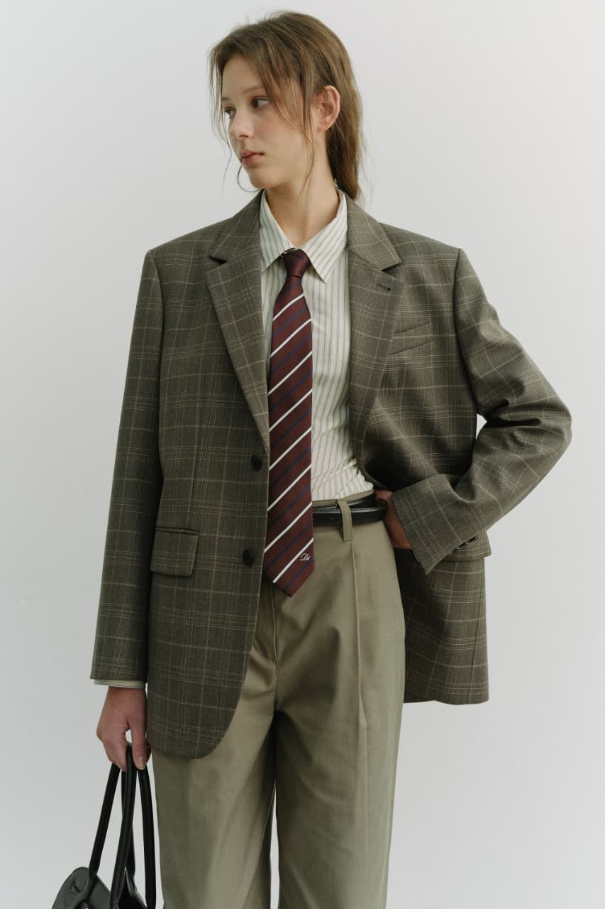 UNISEX 2 BUTTON WOOL BLAZER GREY CHECK_UDJA6A102G2