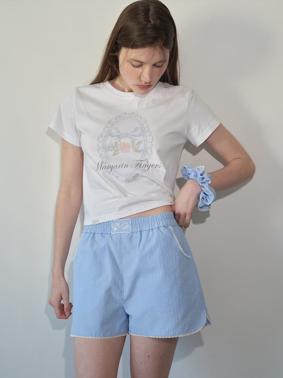 STRIPED LACE SHORTS (LIGHT BLUE)