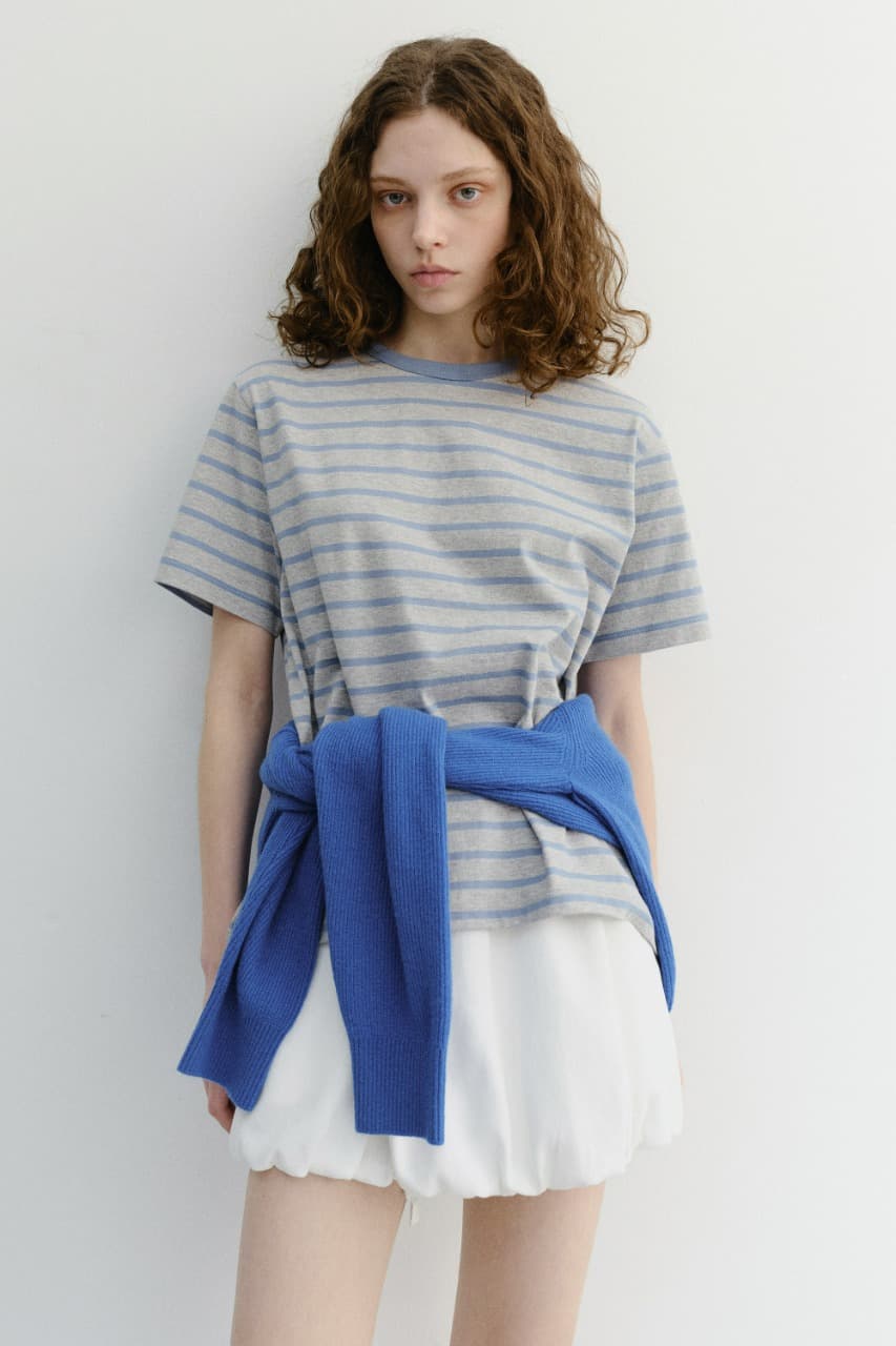 UNISEX STRIPED T-SHIRT MELANGE GREY BLUE_UDTS6B126G2