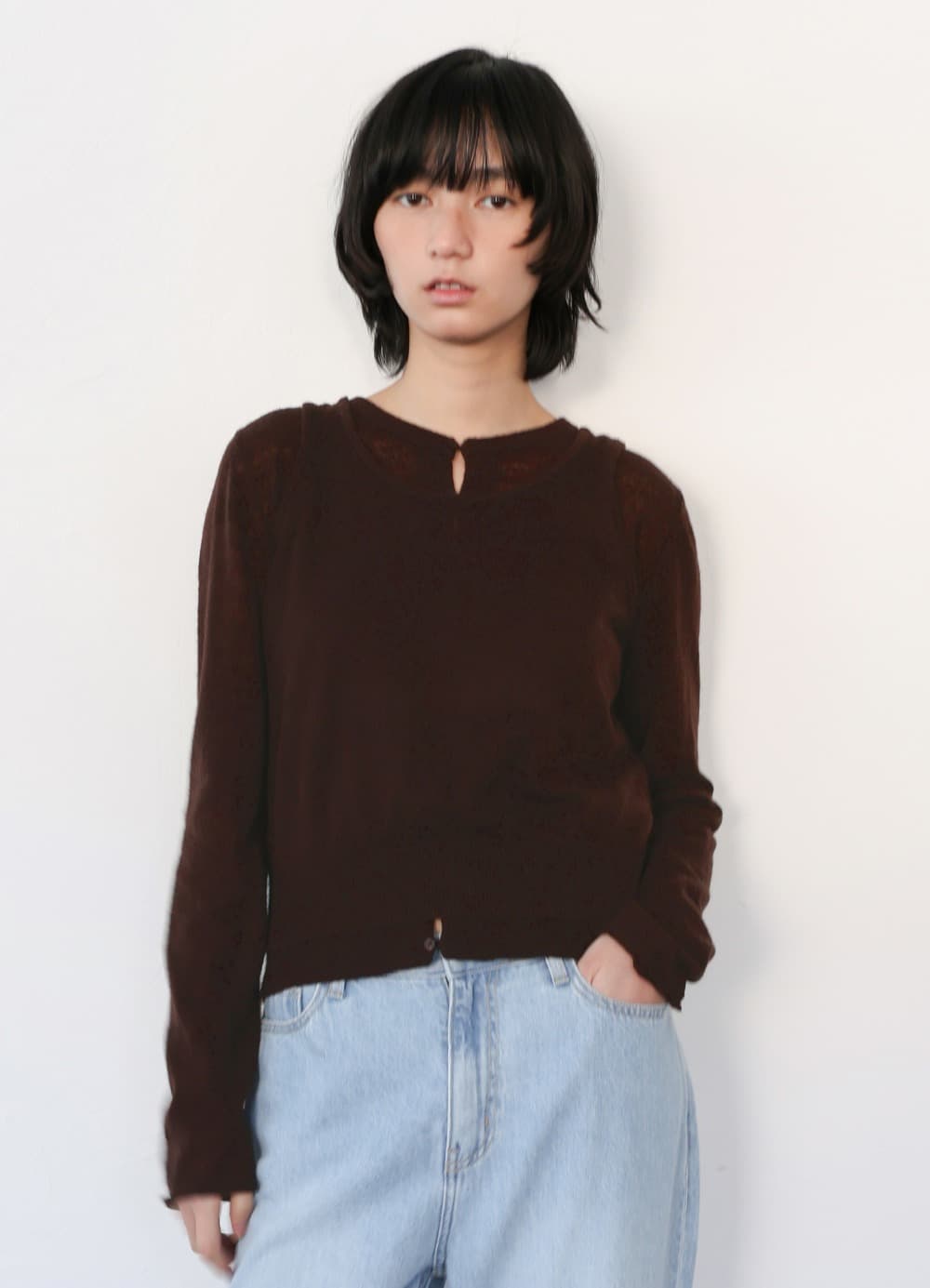 Layered Knit Cardigan Set - Espresso Brown