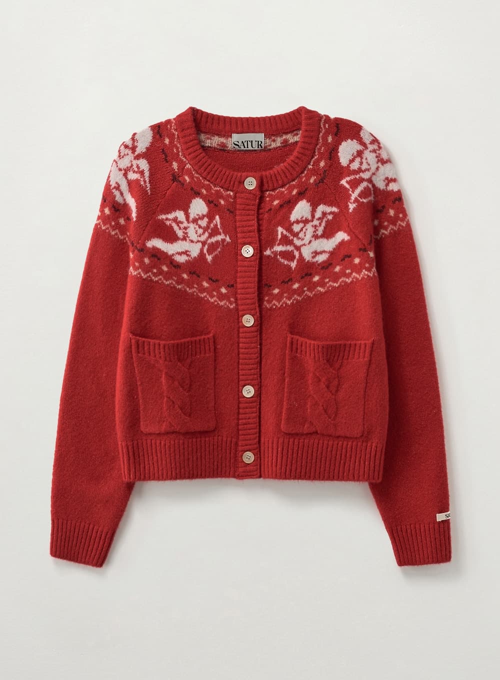 (W) Holiday Angel Knit Cardigan - Red