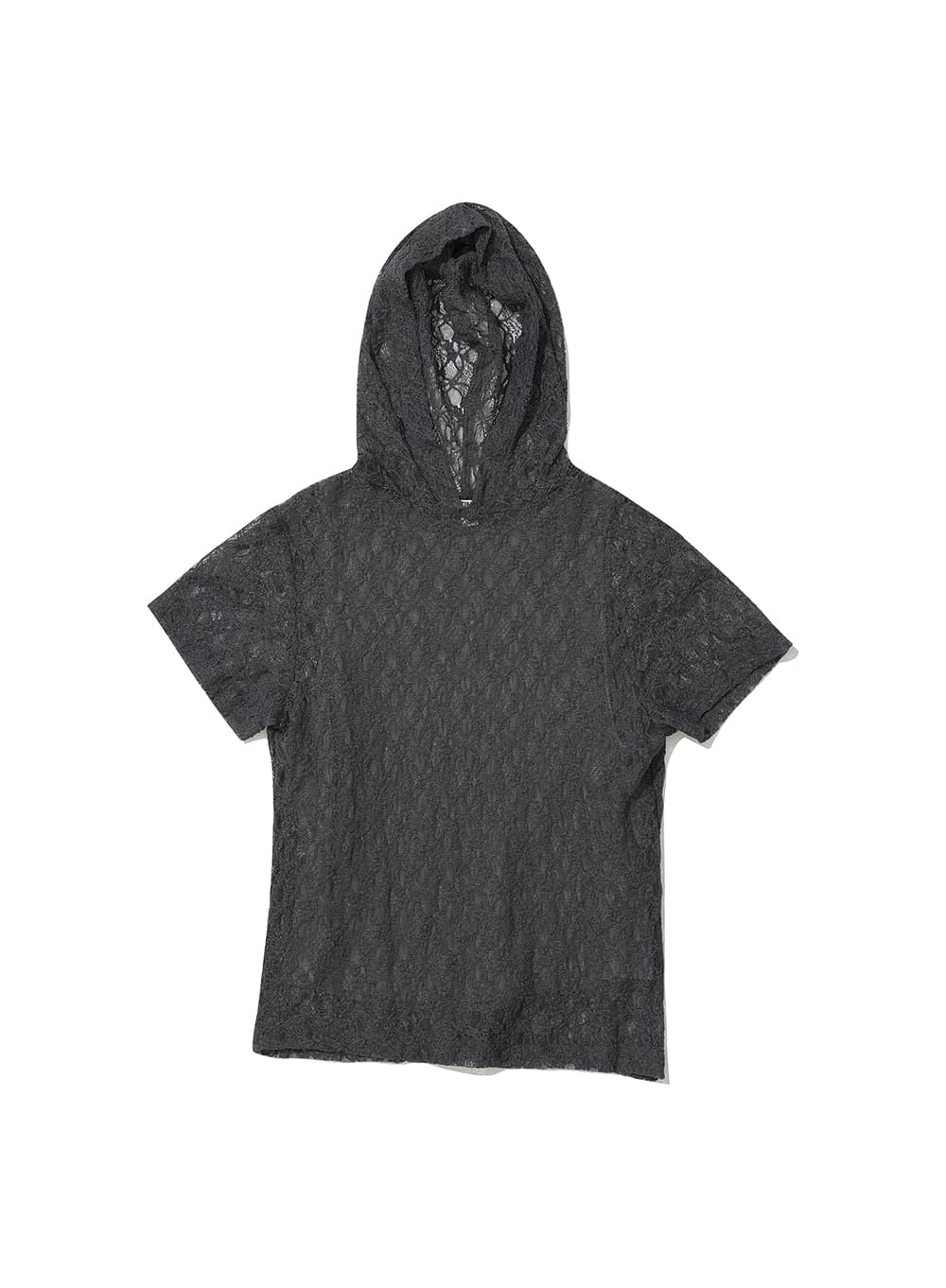 LACE HOODED SHORT SLEEVE TEE_CHARCOAL