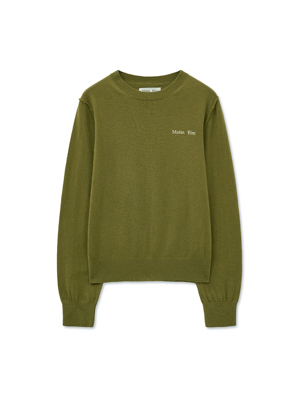 CASHMERE BLENDED ROUND KNIT PULLOVER IN OLIVE