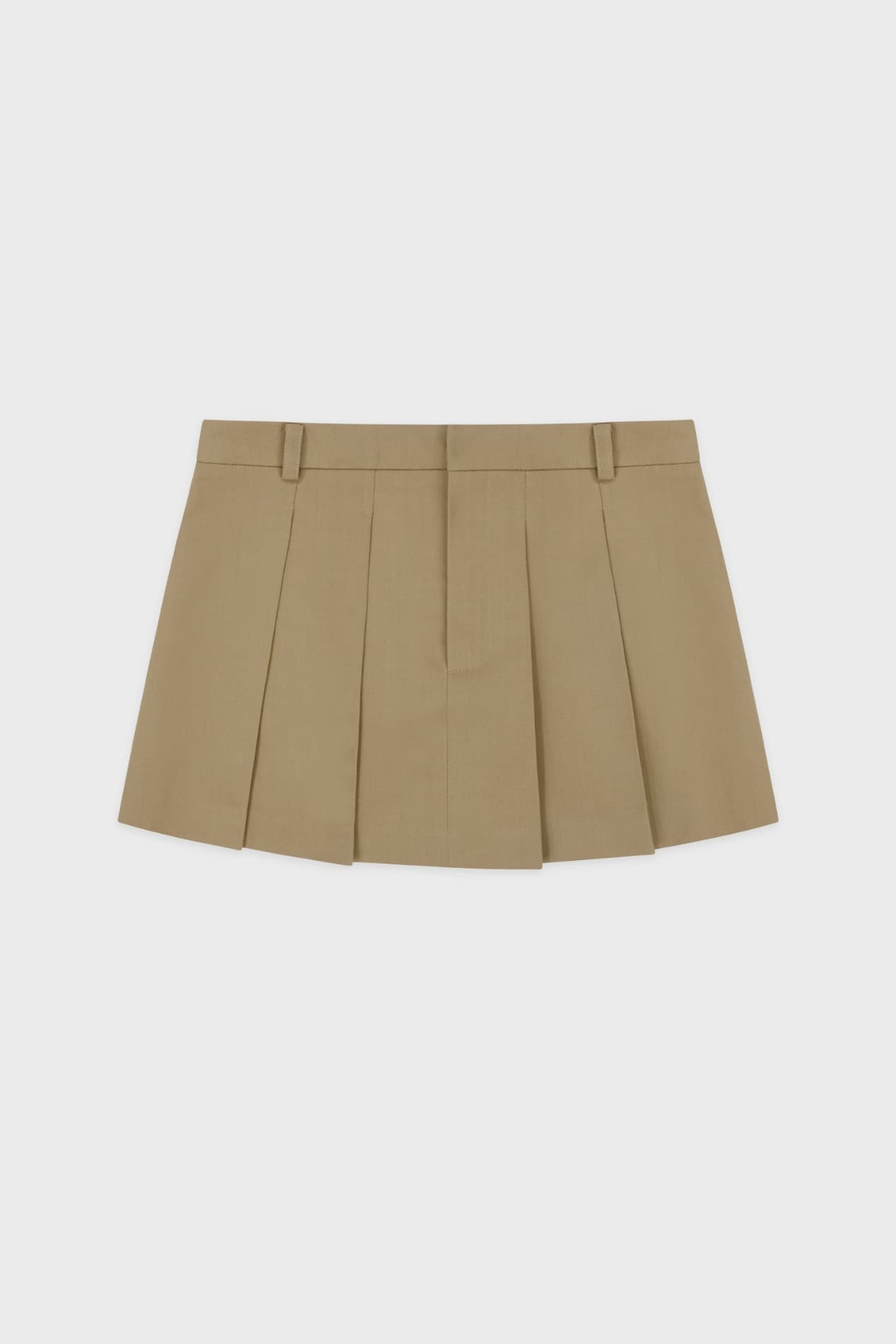 Low-Waist Pleated Mini Skirt (Beige)