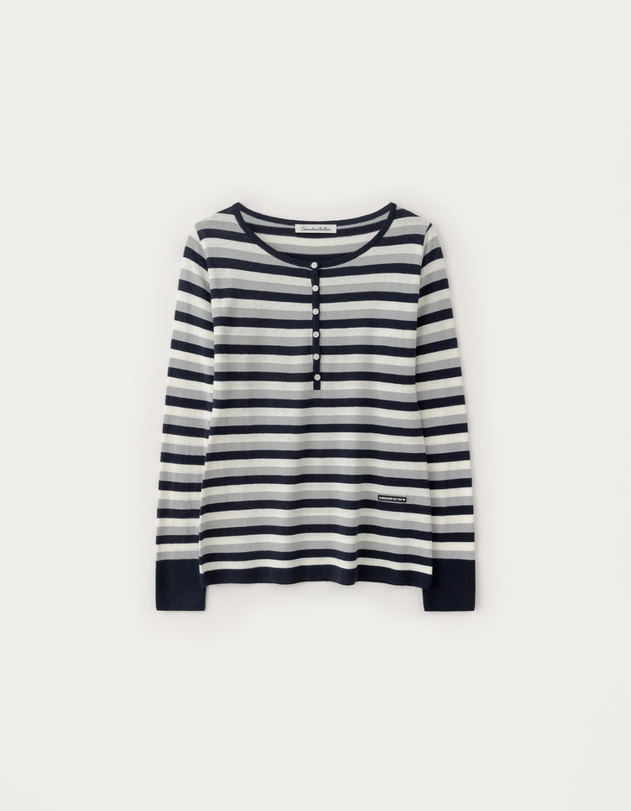 Stripe Molty Wappen Henly Knit - Navy