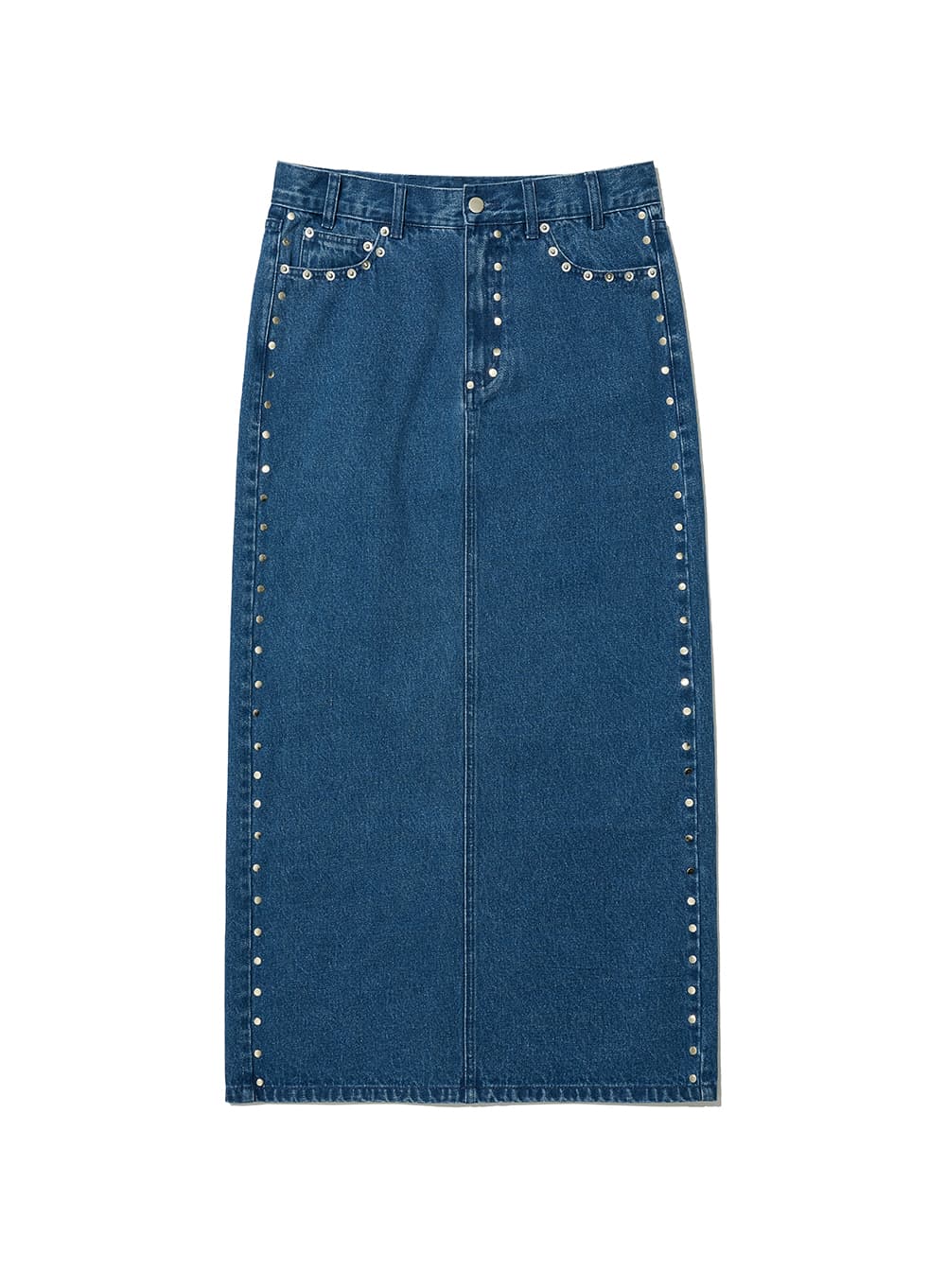 STUDED DENIM MAXI SKIRT_MID BLUE