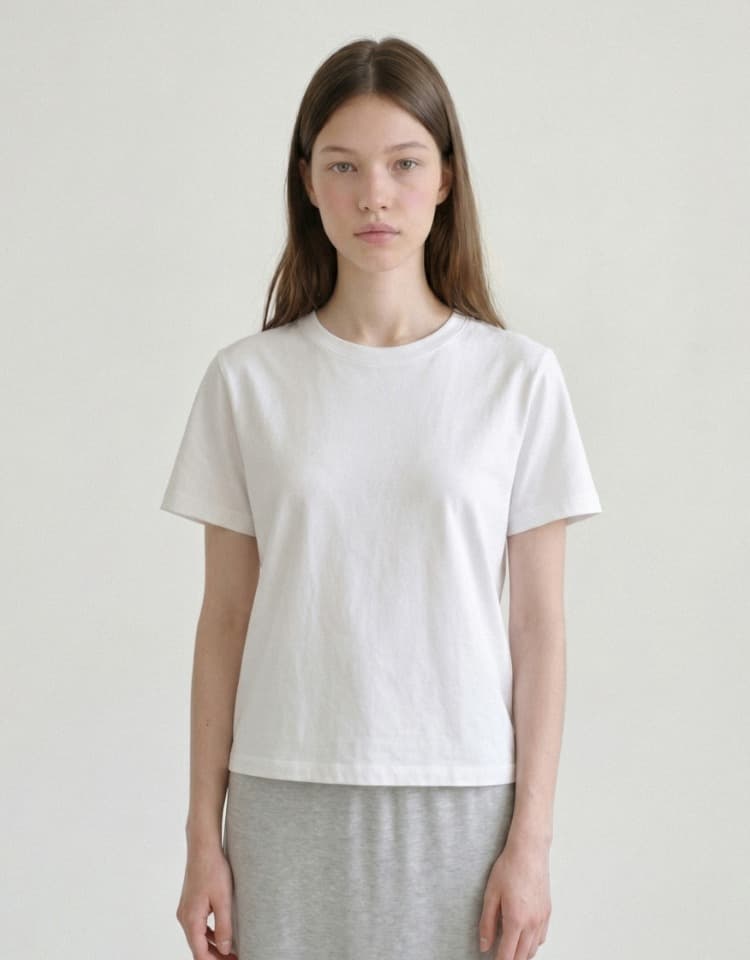 cotton basic slim t-shirt - cream