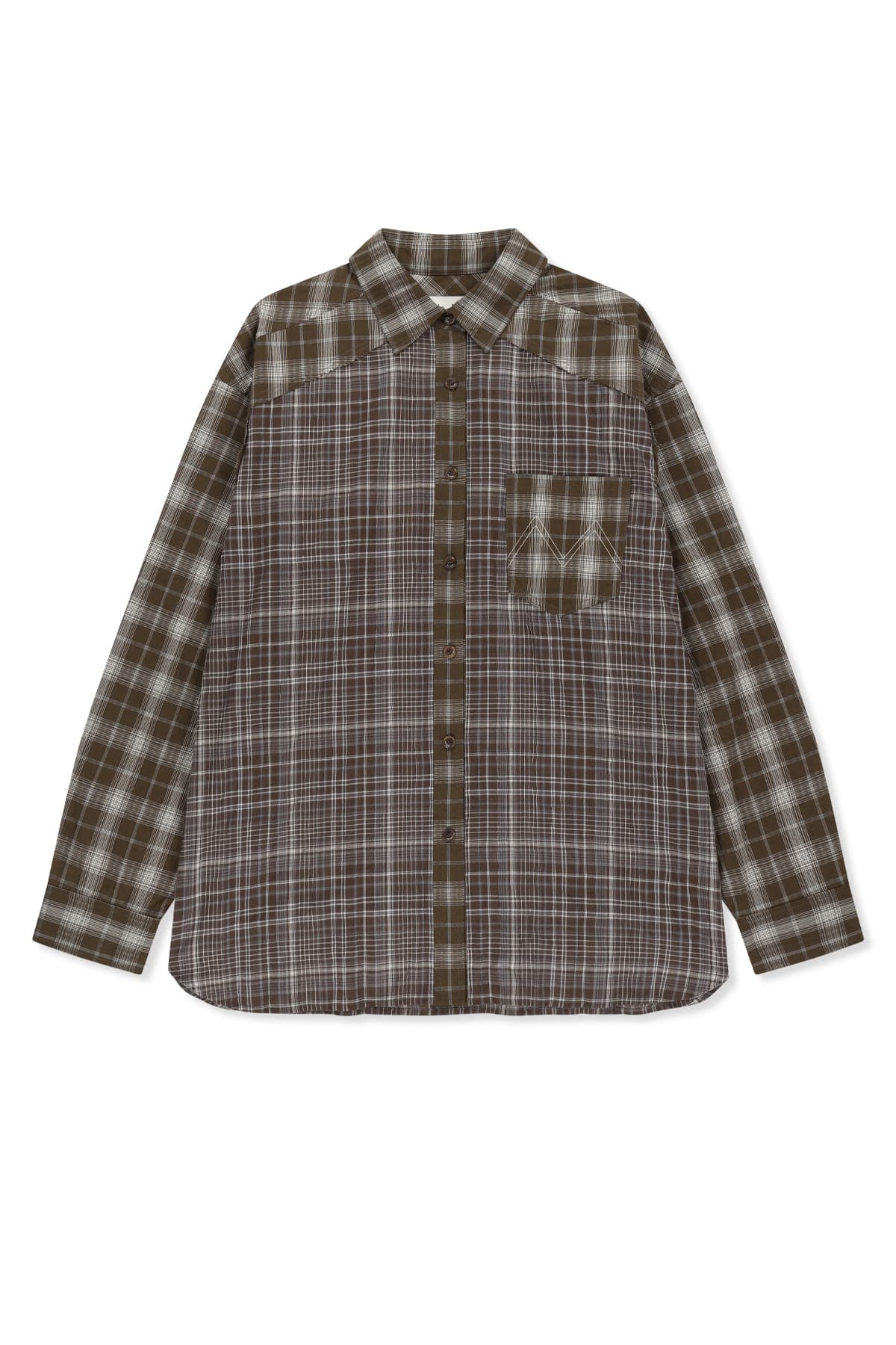 MIXED CHECK OVER FIT SHIRT IN BROWN