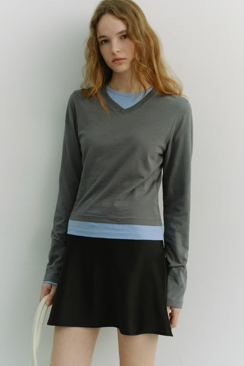 ESSENTIAL PETIT V-NECK T-SHIRT CHARCOAL GREY_UDTS6A201CG