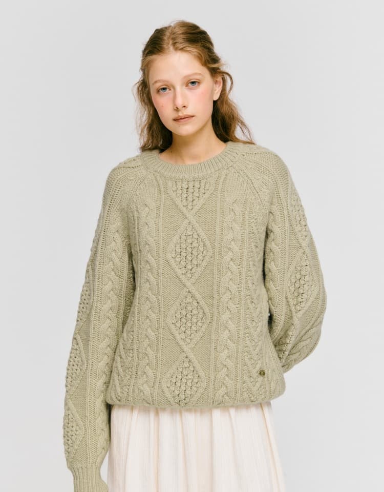 fisherman cable pullover - light khaki
