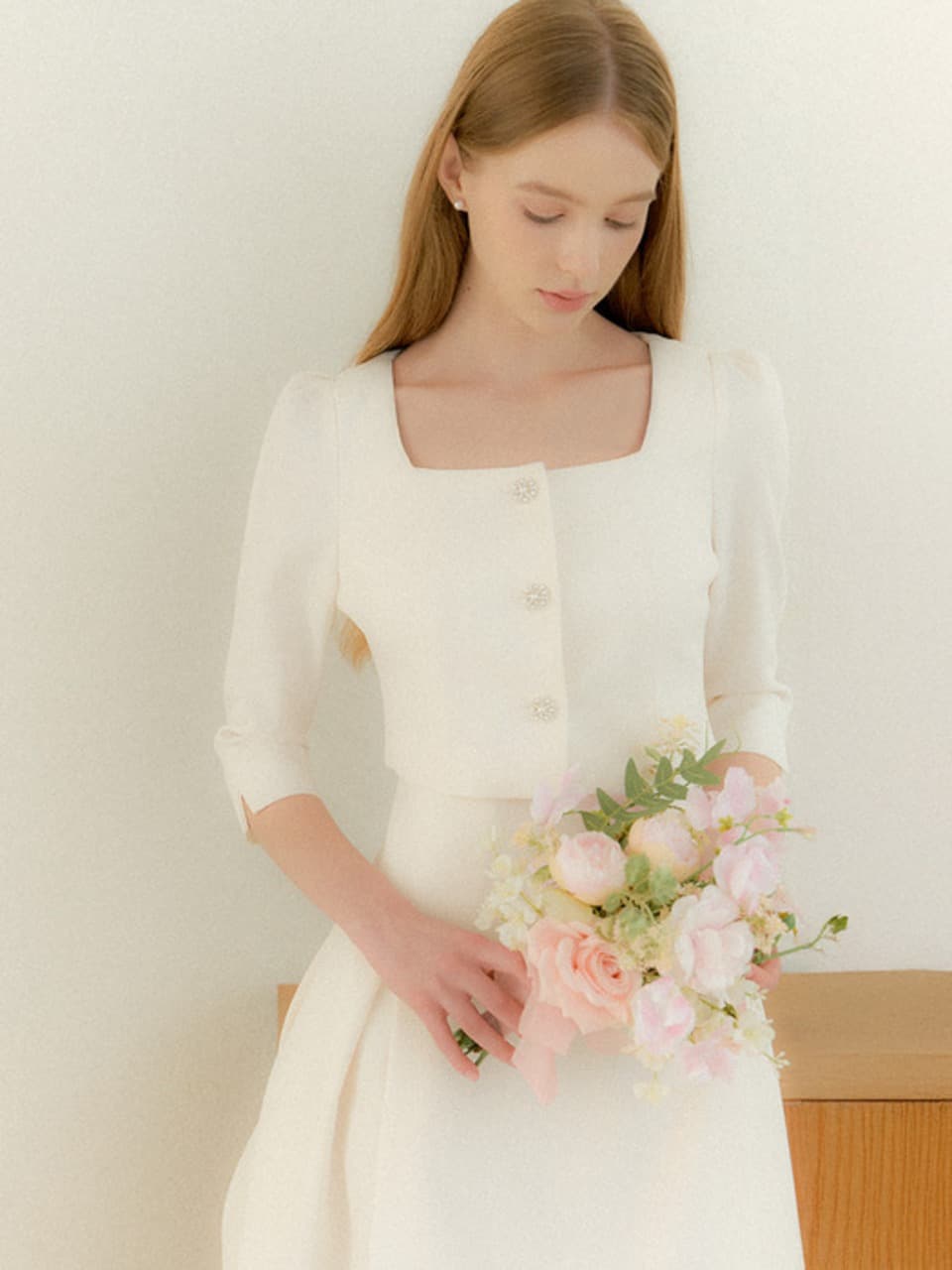 Square-neck 2piece-Style Flare Dress / Ivory(3color)