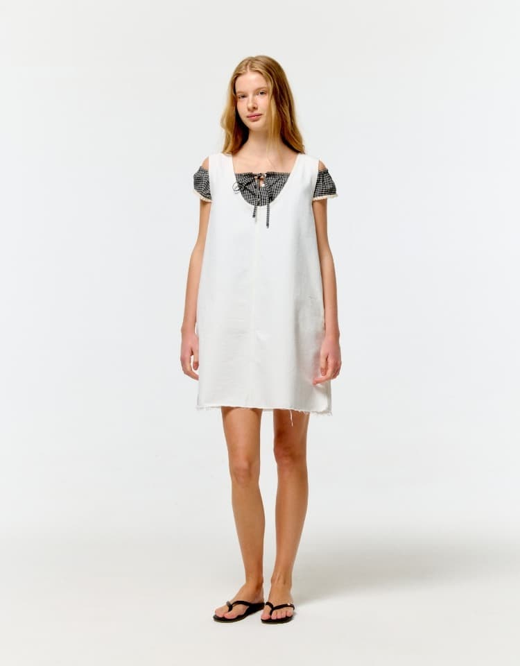 a line denim one-piece - ivory