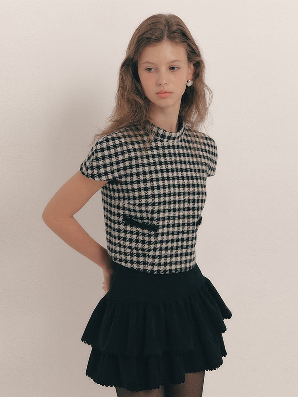 Check Half Neck Top
