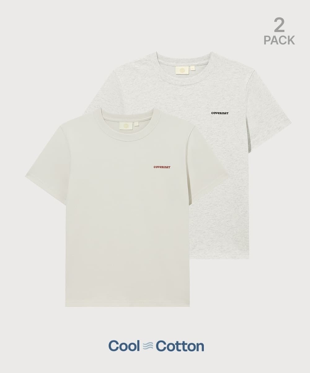 우먼 쿨코튼 에센셜 2PACK 티셔츠 헤더 그레이+에크루