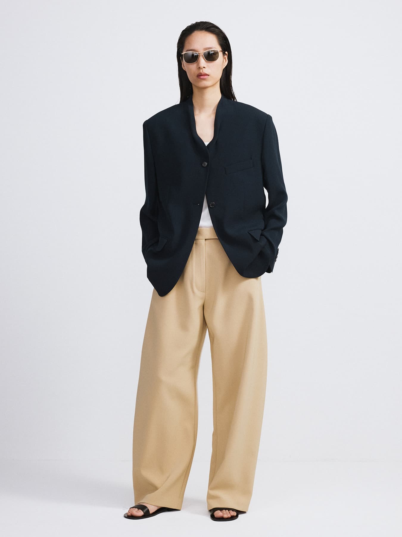 COLLAR DETAIL FLUID SUIT JACKET (DARK NAVY)