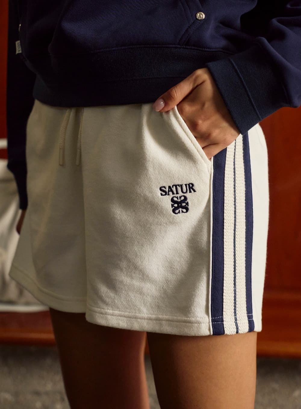 (W) Lawton Lining Track Shorts - Cream Black