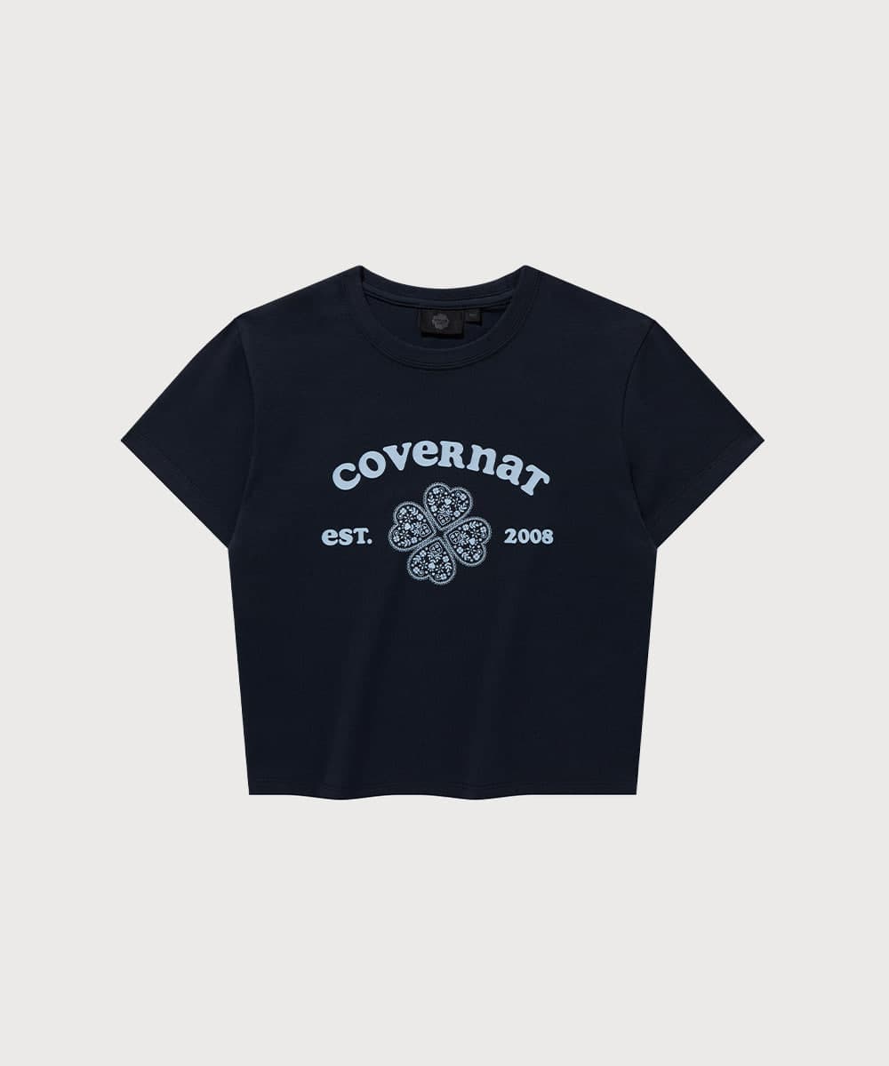 우먼 베이비핏 아치 클로버하트 티셔츠 Navy