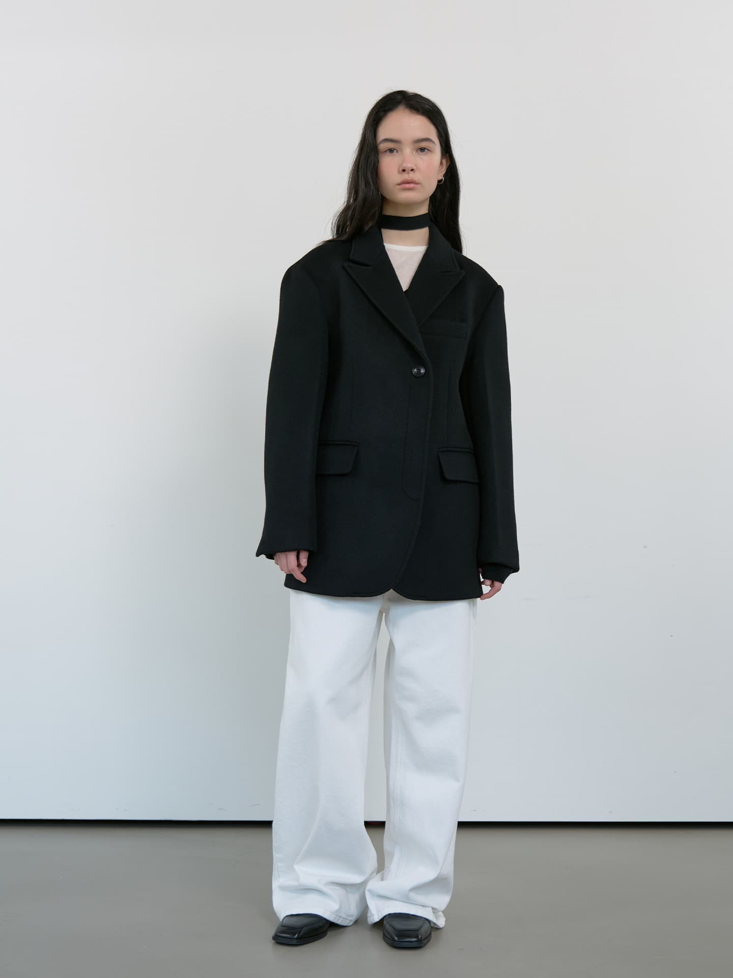 CASHMERE DOUBLE HALF COAT_BLACK