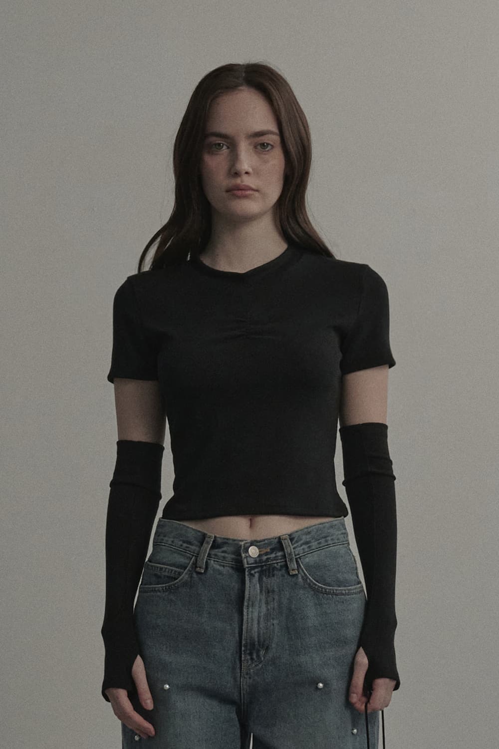 Shell Arm Warmer Top Set - Black