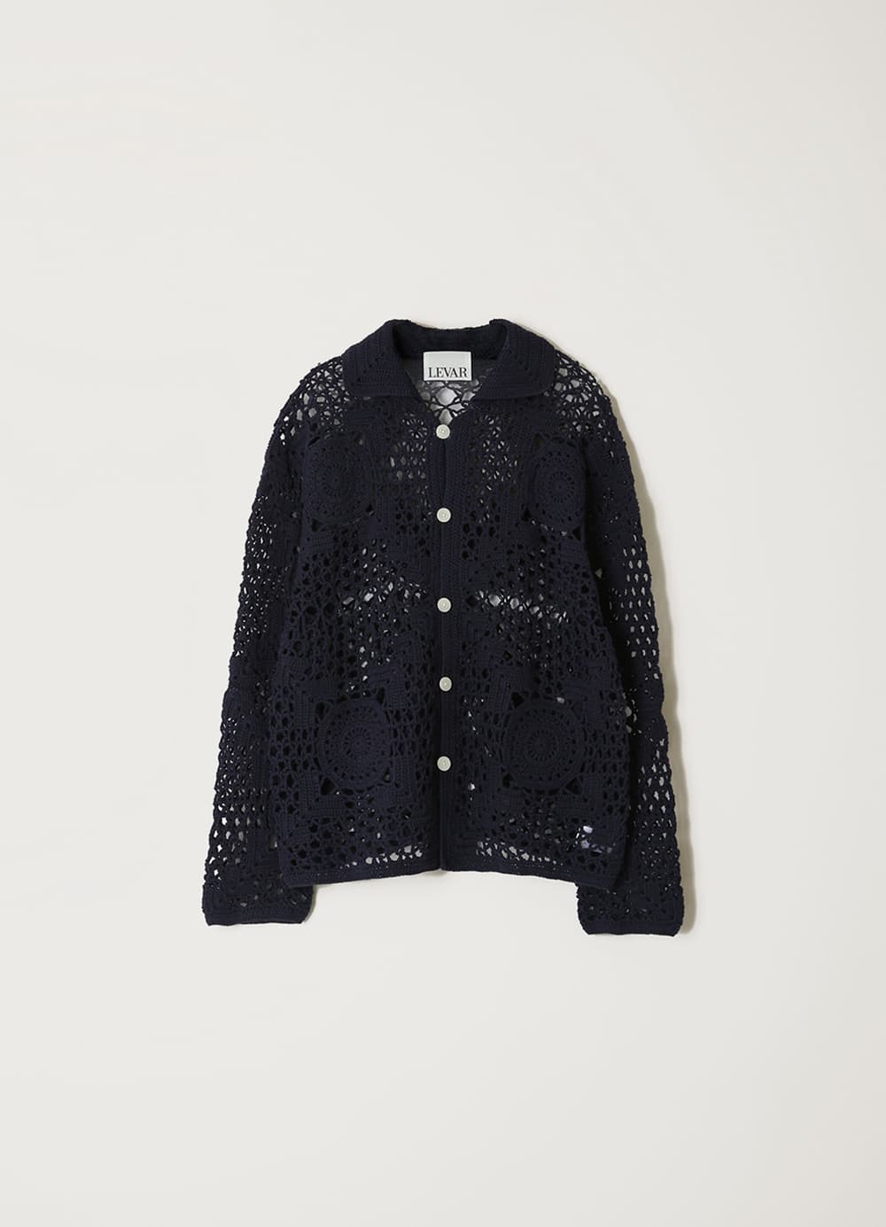 Crochet Hand Knit Cardigan - Navy