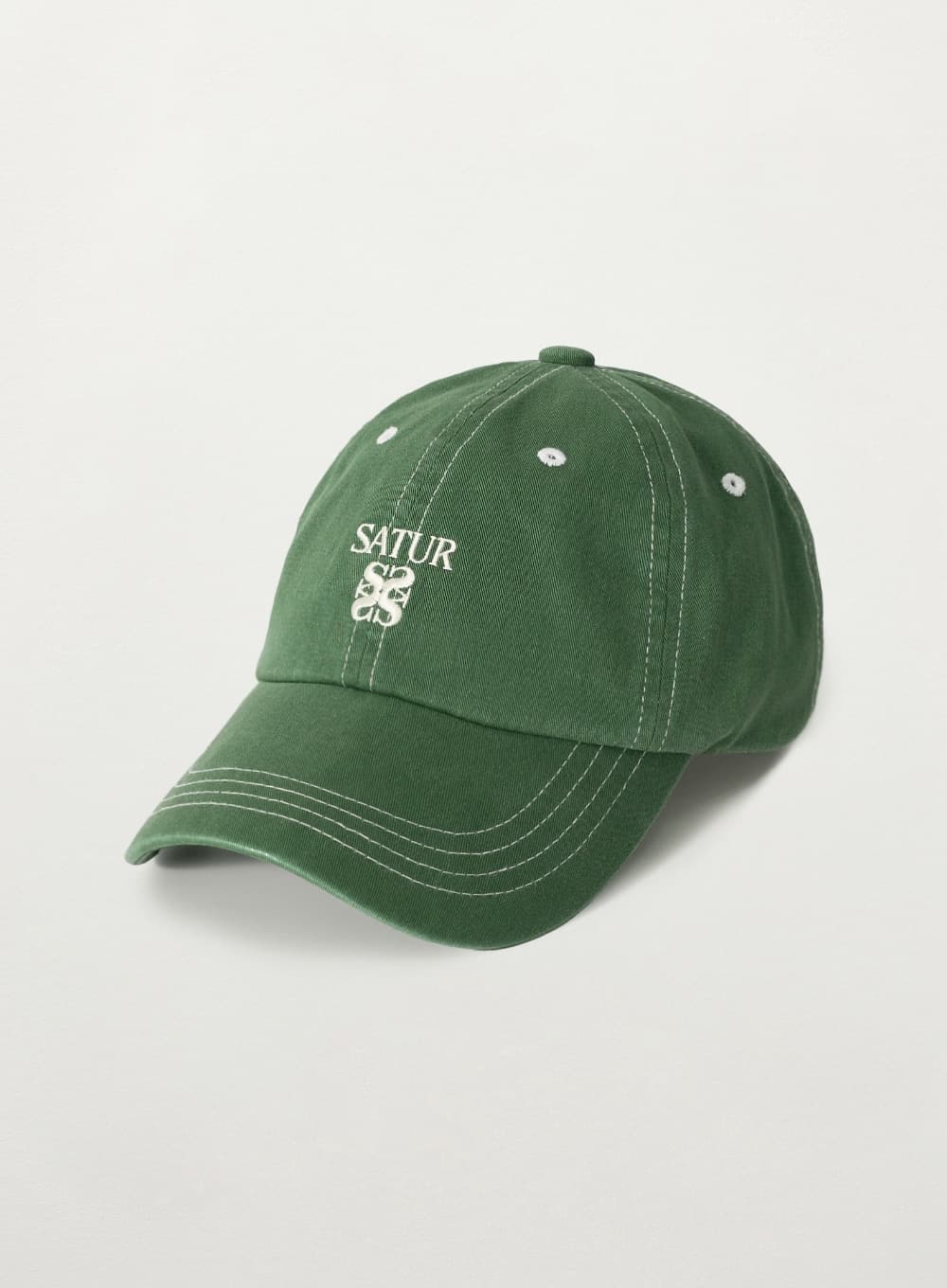 Contrast Color Stitch Dyed Ball Cap - Green
