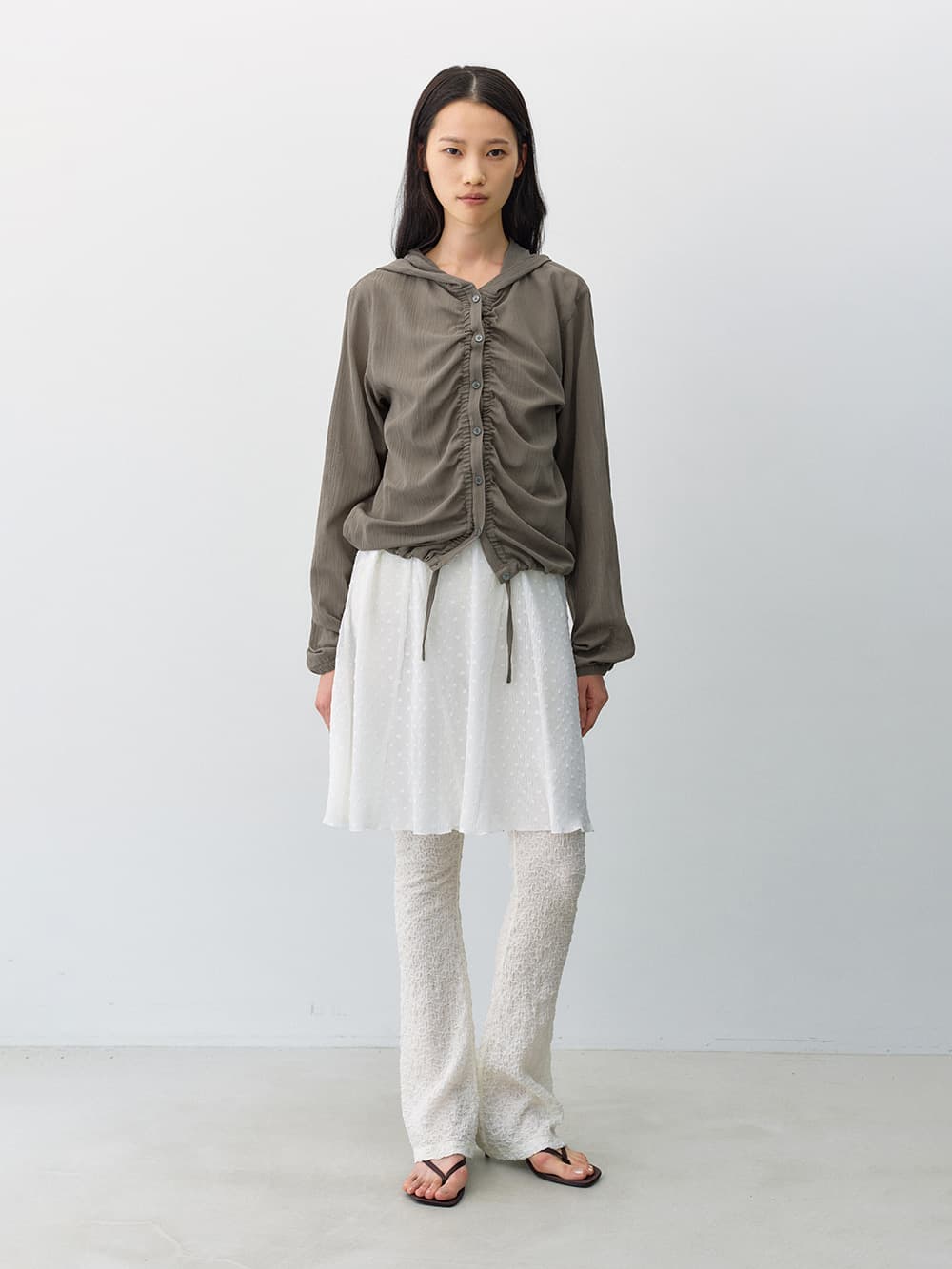 텍스쳐드 셔링 후드 셔켓 KHAKI
